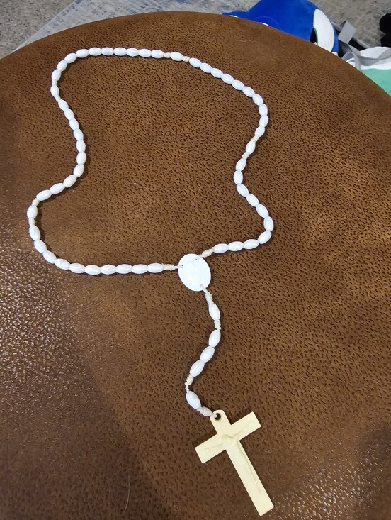 Jewelry - Vintage White Bead Plastic Rosary Necklace with Cross - Unbranded